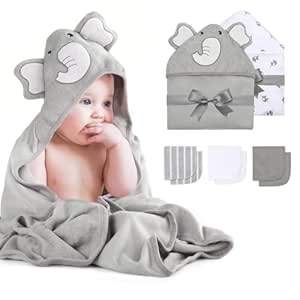 MOMCOZY Cute Elephant Hooded Baby Towel