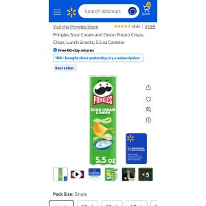 $2.27 Pringles Sour Cream & Onion Potato Crisps, 5.5 oz Canister - Walmart.com