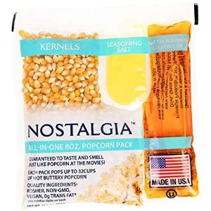 $39.99 Amazon.com: Nostalgia Movie Theater Style Popcorn Packets for Popcorn Machine, All-in-One Popcorn Kernels, Butter Flavored Coconut Oil, Seasoning Salt, 8oz Packs, 24 Count