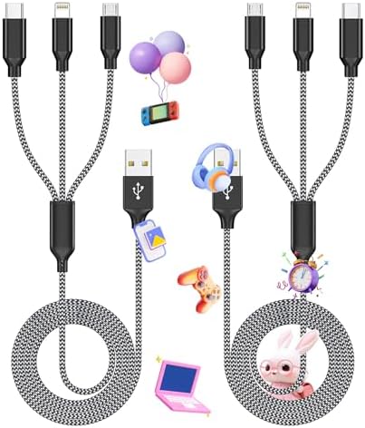 Multi Charging Cable,(2Pack 4FT) 3 in 1 Charging Cable for Multiple Devices, Nylon Braided Universal Charger Phone Charger Cord with Type-C,Micro USB,IP Port for iPhone16/15 Series/Phone&Pad