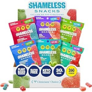 $19.19 Amazon.com : Shameless Snacks - Healthy Low Calorie Snacks, Low Carb Keto Gummies (Gluten Free Candy) - 6 Pack Super Variety Pack : Grocery & Gourmet Food
