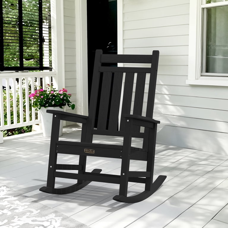SERWALL Outdoor Rocking Chair, Weatherproof HDPE Patio Rocker, Black, Ergonomic Design - Walmart.com
