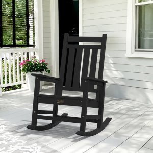 $99.99 SERWALL Outdoor Rocking Chair, Weatherproof HDPE Patio Rocker, Black, Ergonomic Design - Walmart.com