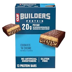 Amazon.com : CLIF BUILDERS Protein Bars - Cookies 'n Cream Flavor - 20g Plant Based Protein - Gluten Free - Non-GMO - Low Glycemic - No Artificial Sweeteners - 2.4 oz. (12 Pack) : Break