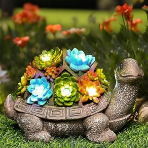 $23.65 Nacome Solar Garden Outdoor Statues Turtle with Succulent and 7 LED Lights - Lawn Decor Statue for Patio, Balcony, Yard Ornament - Gifts for Mom Grandma Women - Amazon.com