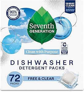 Amazon.com: Seventh Generation Dishwasher Detergent Packs, Free &amp; Clear, 72 Count, Pack of 1, Plant Powered Cleaning, Fights Greasy Reside &amp; Stuck-On Food For Sparkling Dishes, Fragr