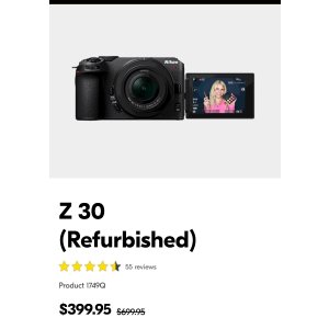 $399.95 Nikon Z 30 Mirrorless Interchangeable Lens Camera | Small camera for travel and more