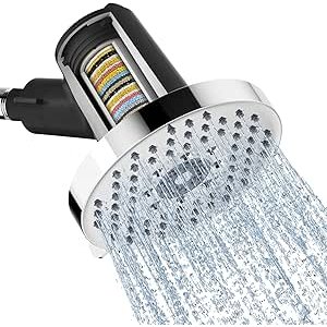 $12.99 SR SUN RISE Filtered Shower Head with Filters- High Pressure Rain Shower Head,with 20-Stage shower Filter,1.8/2.5 GPM Flow Rate,6 Spray Modes for Hard Water Softener,Remove Chlorine (Chrome,