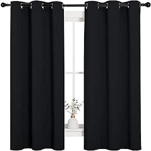 $8.98 Amazon.com: NICETOWN Halloween Pitch Black Solid Thermal Insulated Grommet Blackout Curtains/Drapes for Bedroom Window (2 Panels, 42 inches Wide by 63 inches Long, Black) : Home & Kitchen