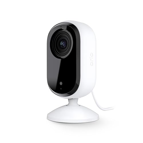 Arlo Essential Security Camera HD | Indoor Only | 2nd Gen | Pet Camera & Baby Monitor | Wired, Automated Privacy Shield, 2-Way Audio, Night Vision, Live Stream, Motion Alerts,Notifications|White 1 Cam