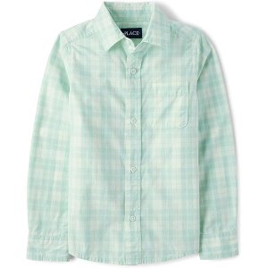 $8.23 The Children s Place,Baby Boys,and Toddler Poplin Long Sleeve Button Down Shirt,Mint Plaid,12 Months,18 Months : Clothing, Shoes & Jewelry