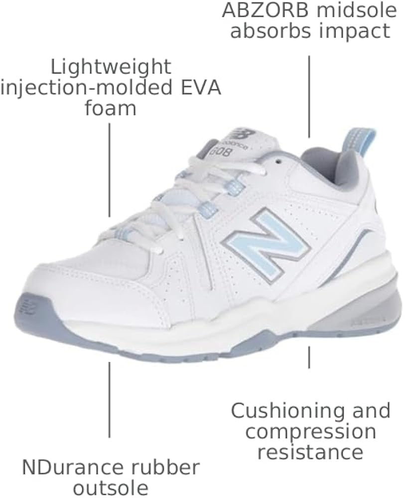 Amazon.com | New Balance Women's 608 V5 Casual Comfort Cross Trainer, White/Light Blue, 8 | Fitness & Cross-Training