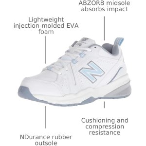 $48.83 Amazon.com | New Balance Women s 608 V5 Casual Comfort Cross Trainer, White/Light Blue, 8 | Fitness & Cross-Training