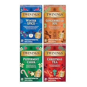$5.26 Amazon.com : Twinings Holiday Variety Pack Tea Bags, Christmas Tea, Winter Spice, Gingerbread Joy, Peppermint Cheer, 20 Count (Pack of 4), Enjoy Hot or Iced, 80 Teabags : Grocery & Gourmet Food
