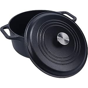 $47.24 Amazon.com: Victoria 6-Quart Cast Iron Dutch Oven with Lid and Dual Loop Handles, Seasoned with Flaxseed Oil, Made in Colombia,Black: Home & Kitchen