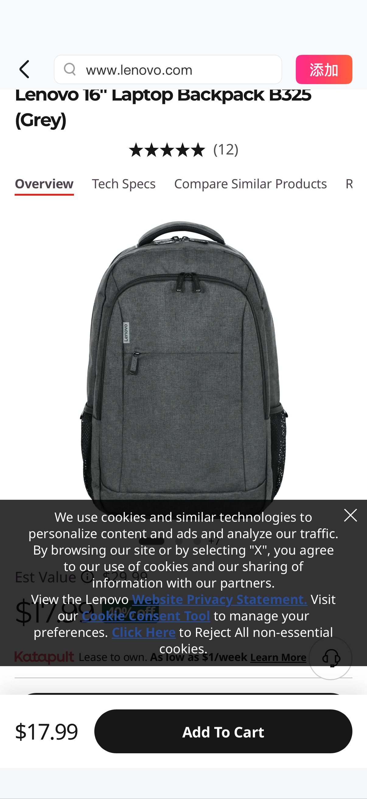Lenovo 16" Laptop Backpack B325 (Grey) | GX41R36911 | Lenovo US