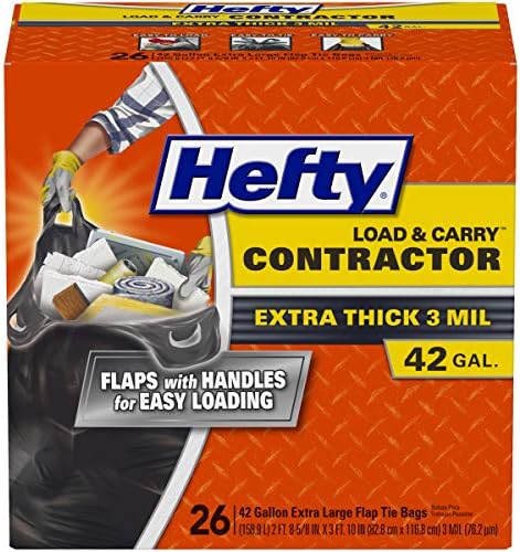 Amazon.com: Hefty Load &amp; Carry Heavy Duty Contractor Large Trash Bags, 42 Gallon, 26 Count : Health &amp; Household