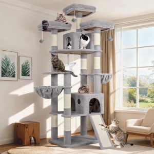 $119.99 Globlazer 83   Multi-Level Large Cat Tree Tower for Indoor Cats with Sisal Scratching Post, Hammock & 2 Condos,Light Gray - Walmart.com