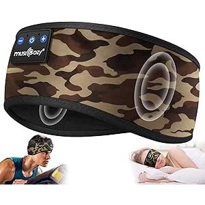 $6.49 Amazon.com: MUSICOZY Sleep Headphones Bluetooth 5.4 Headband, Sports Wireless Earphones Sweat Resistant Earbuds Sleeping Headphone with Ultra-Thin HD Stereo Speaker for Workout Running Cool 