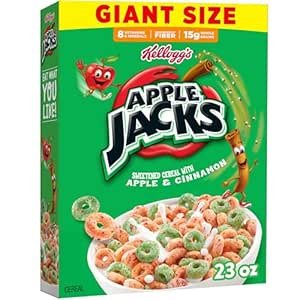 $5.20 Amazon.com : Kellogg’s Apple Jacks Breakfast Cereal, Kids Snacks, Family Breakfast, Giant Size, Original, 23oz Box (1 Box) : Everything Else