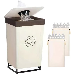 $14.49 2 for $28.99 ($14.49 each) StorageWorks Recycling Bin with Lid, 29Gal Large Recycling Bin for Kitchen, Indoor Recycling Bins with 2 Reusable Washable Bags for Bottles and Cans, Steel Frame Fabric Sort