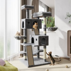 $79.92 Amolife 65.7  XL Indoor Pet Tree House, Cat Tower Condo for Large Cats with Hammock, Scratching Post & Basket, Gray - Walmart.com