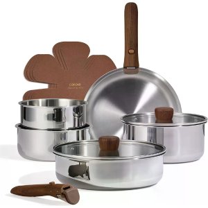 $49.99 CAROTE 13pcs Tri-Ply Stainless Steel Cookware Set with Detachable Handle, Pots and Pans Set, Induction Kitchen Cooking Sets, RV/Camping Cookware, Oven Safe, Woodgrain Style: Home & Kitchen