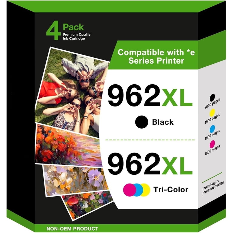 LLAOLLAO 962XL Ink Cartridges, Black Cyan Magenta Yellow, Compatible with HP 962 and OfficeJet Pro Printers, 4 Pack - Walmart.com