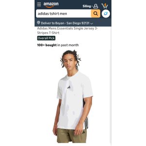 $12.5 Adidas Men s Essentials 3-Stripes Sportswear T-Shirt, White/Black, Large : Clothing, Shoes & Jewelry