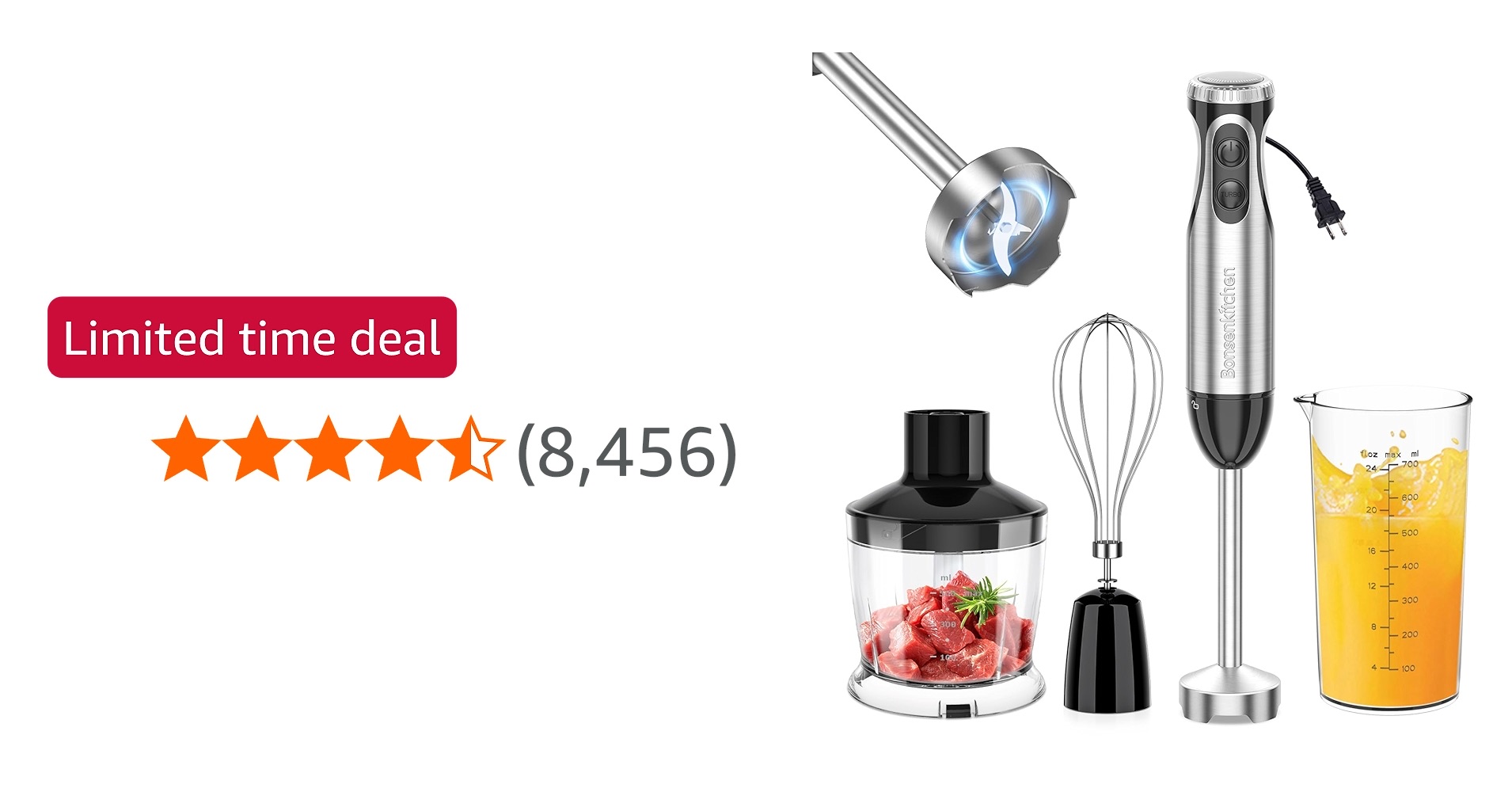 Bonsenkitchen Immersion Blender - 20 Speeds & Turbo for Powerful Blending
