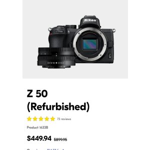 $449.94 Nikon Z 50 | Compact Entry Level DX Mirrorless Camera