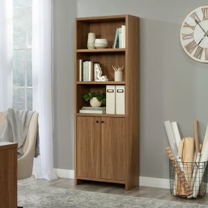 $71.86 Free Shipping! Mainstays Westley 5 Shelf Bookcase with Doors, Warm Walnut Finish, Adjustable Shelves - Walmart.com