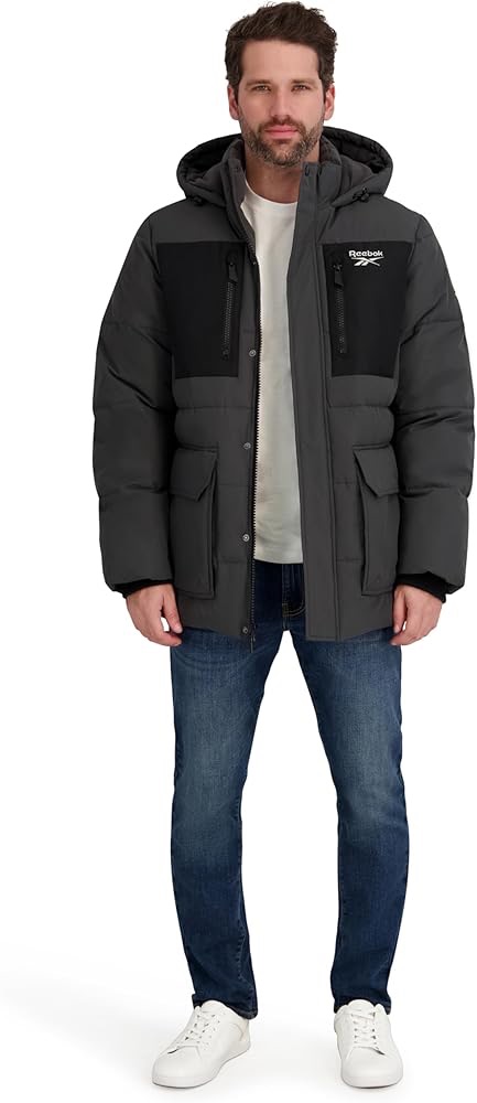 Reebok Mens Puffer Parka Heavyweight Jacket, Reebok 男士重型夹克