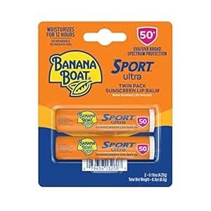 Amazon.com : Banana Boat Sport Ultra SPF 50 Lip Sunscreen Twin Pack SPF Lip Balm Pack, Banana Boat Lip Balm SPF 50, Oxybenzone Free Sunscreen, Lip Sunblock, Travel Size Sunscreen for Lips, 2