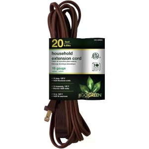 $11.50 Go Green Power Inc. 20ft Household Extension Cord, Brown, 3 Outlets - Indoor Use Only, Kink-Free, Child-Safe Covers, Ideal for Everyday Electronics - Amazon.com