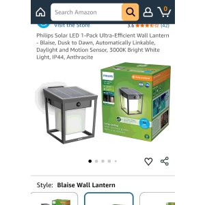 $17.38 Philips Solar LED 1-Pack Ultra-Efficient Wall Lantern - Blaise, Dusk to Dawn, Automatically Linkable, Daylight and Motion Sensor, 3000K Bright White Light, IP44, Anthracite : Patio, Lawn & Garden
