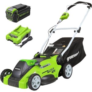 $239.99 Amazon.com : Greenworks 40V 16  (Push) Cordless Lawn Mower, 4.0Ah Battery (1/3 Acre, Push Button Start, Compatible with 75+ Tools) : Walk Behind Lawn Mowers : Patio, Lawn & Garden