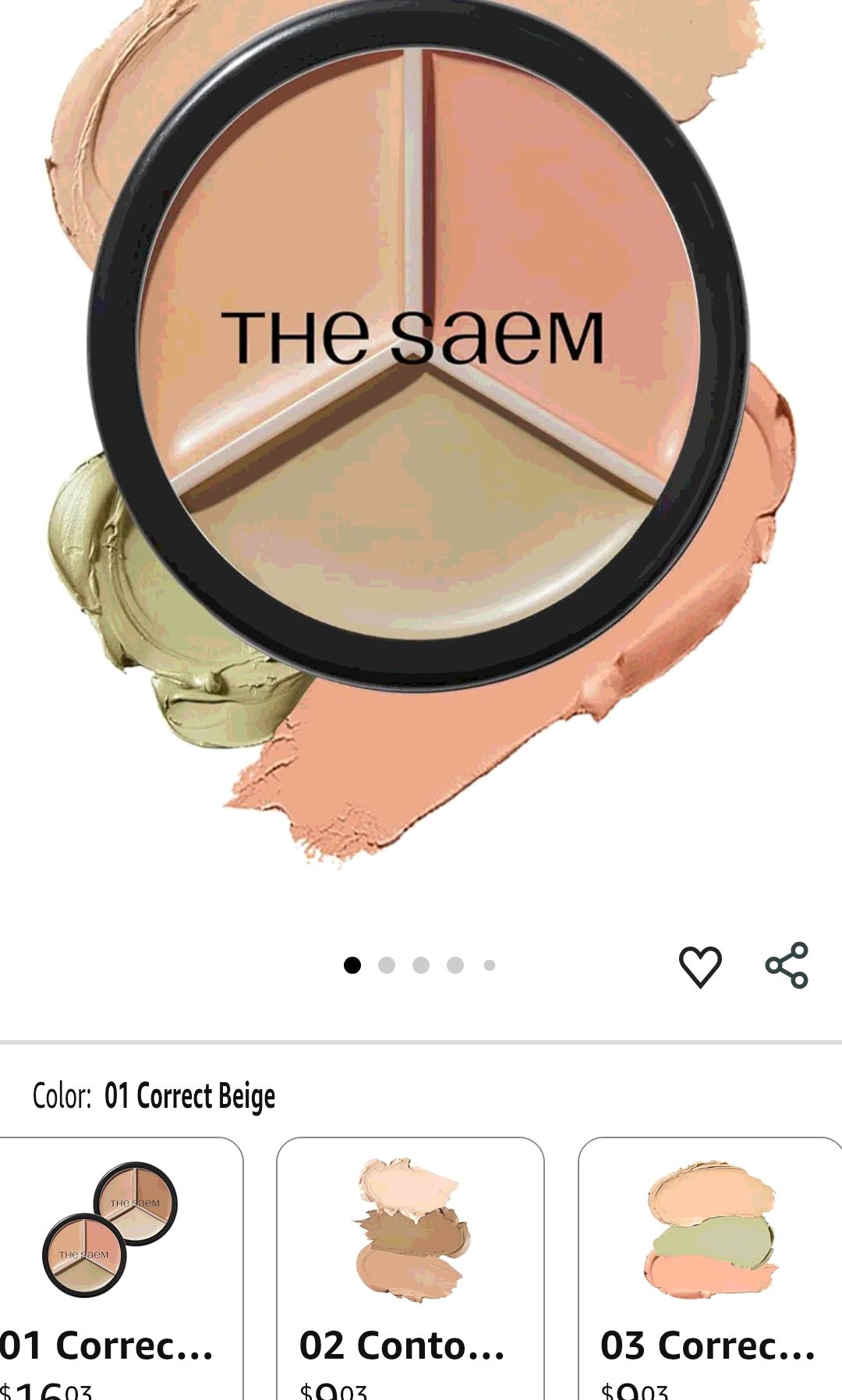 Amazon.com : THESAEM Cover Perfection Triple Pot Concealer - 01 Correct Beige for Red Tone & Dark Circles - 3-Color Multi Concealer Palette for Skin Tones 21-23 - Korean Makeup with Sweet Almond Oil &
