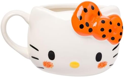 Amazon.com | Silver Buffalo Sanrio Hello Kitty Halloween Orange and Black Bow Ceramic 3D Sculpted Mug, 20 Ounces: Tumblers &amp; Water Glasses