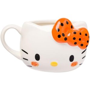 $5.50 Amazon.com | Silver Buffalo Sanrio Hello Kitty Halloween Orange and Black Bow Ceramic 3D Sculpted Mug, 20 Ounces: Tumblers & Water Glasses