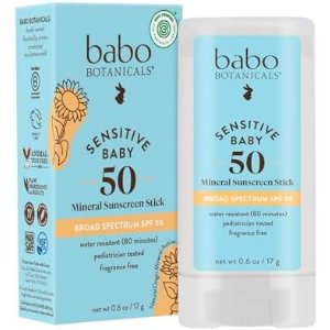 $11.02 Amazon.com: Babo Botanicals Sensitive Baby Mineral Sunscreen Stick SPF 50 - 70% Organic Ingredients - Zinc Oxide - NSF & MADE SAFE and EWG Certified - Water Resistant - Fragrance-Free - 
