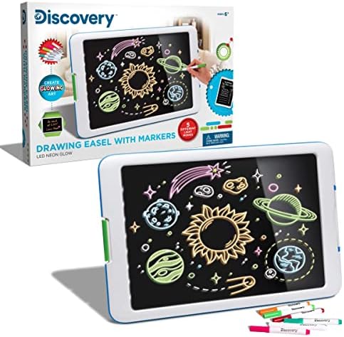 Amazon.com: Discovery™ Kids Neon Glow Drawing Easel w/ 6 Color Markers, Built-in Kickstand/Wall Mount, 5 Light Modes, Easy Clean/Washable, Wide Screen, Flat Storage, Portable Travel Activity