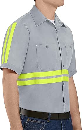 Amazon.com: Red Kap mens Short Sleeve Wrinkle-Resistant Cotton Work Shirt Grey with Yellow/Green Visibility Trim Large/Tall: Clothing, Shoes &amp; Jewelry
