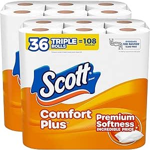 $9.47 3 for $28.42 ($9.47 each)  Amazon.com: Scott ComfortPlus Toilet Paper, 36 Triple Rolls, 231 Sheets per Roll, Septic-Safe, 1-Ply Toilet Tissue : Health & Household