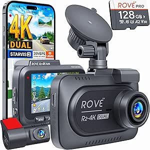 $109.98 Amazon.com: ROVE R2-4K DUAL Dash Cam Front and Rear, STARVIS 2 Sensor, FREE 128GB Card Included, 5G WiFi - up to 20MB/s Fastest Download Speed with App, 4K 2160P/FHD Dash Camera for Cars, 3&