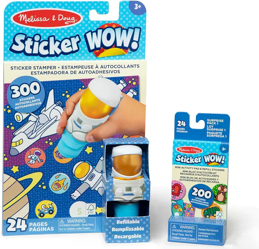 Melissa & Doug Sticker Wow!™ Astronaut Bundle: 24-Page Activity Book, Refillable Sticker Stamper, Mini Pad, 500 Stickers, Arts and Crafts for Kids Ages 3+ : Toys & Games