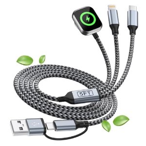 $4.99 3 in 2 USB A/USB C Cable for Watch Charger, Multi Charging Cable iPhoe Charger Cord, Travel Charger for Multiple Devices Compatible with iWatch Ultra/SE/11-2, iPhone17-6, Pad, Android-5FT : Electronic