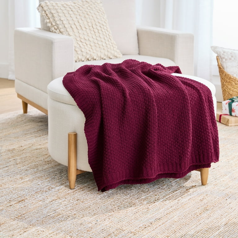 Better Homes & Gardens Chenille Knit Super Soft Oversized Throw Blanket, Merlot Wine - Walmart.com