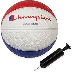 $9.65 Amazon.com : Champion Basketball (27.5", Red/White/Blue) - Durable Rubber Cover with Deep Channels for Better Control, Anti-Burst Butyl Bladder, Includes Ball Pump, for Indoor/Outdoor P