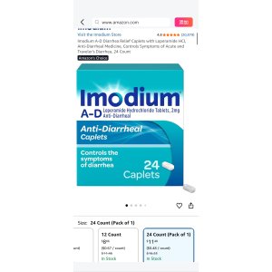 $6.88 Amazon.com: Imodium A-D Diarrhea Relief Caplets with Loperamide HCl, Anti-Diarrheal Medicine, Controls Symptoms of Acute and Traveler s Diarrhea, 24 Count : Health & Household